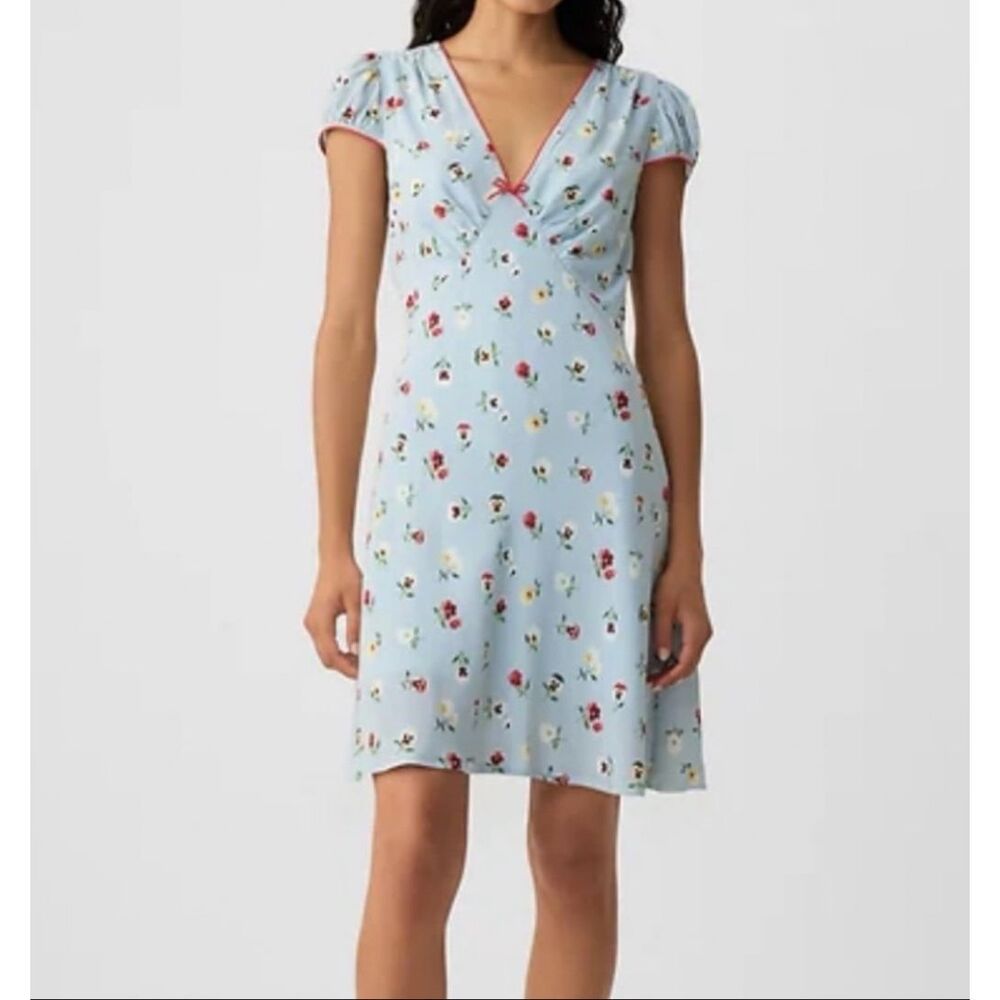 Gap x DÔEN Blue Dublin Floral Mini Dress Short Sleeve Fit Flare Boho 16 NWOT